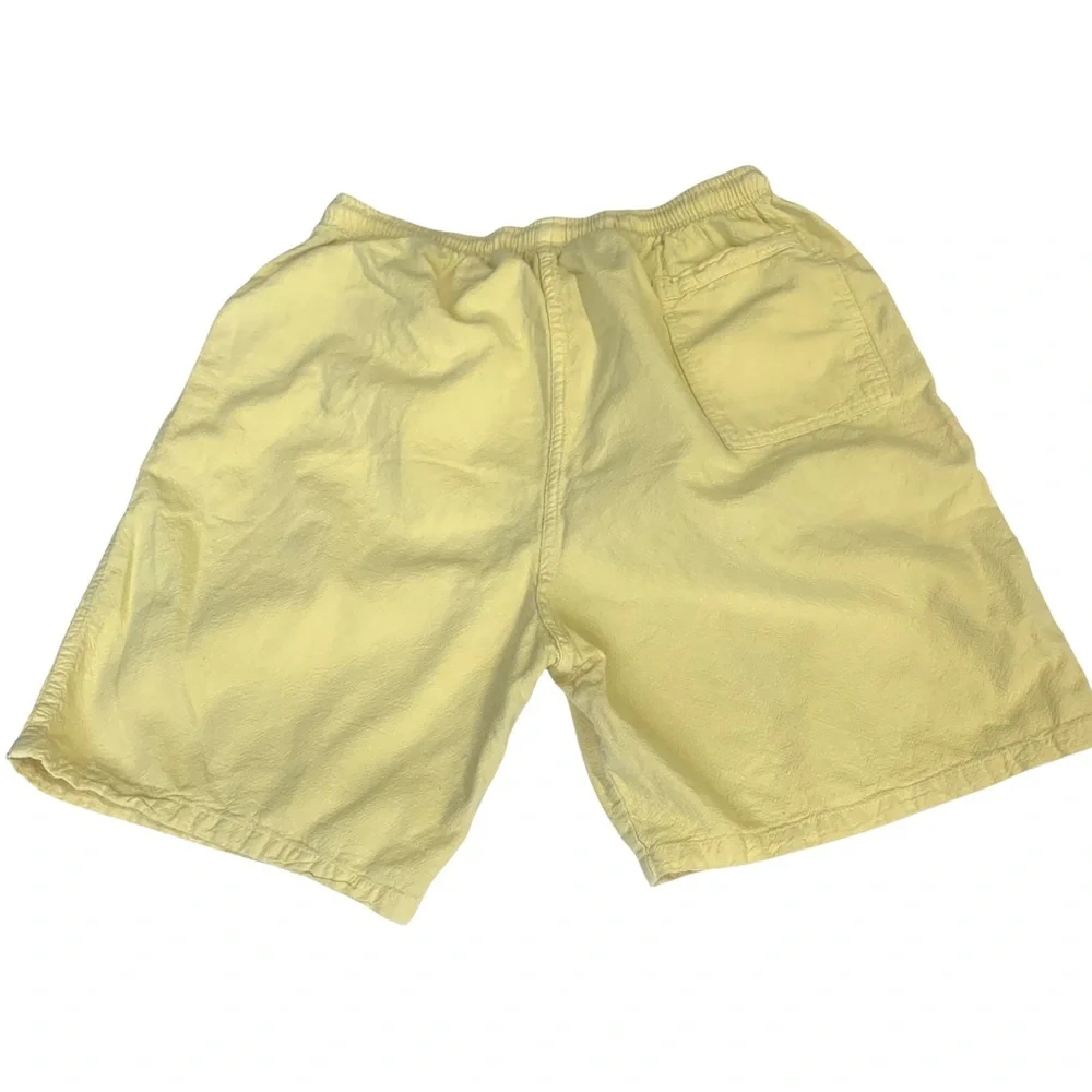 Vintage‎ 90s Seersucker Solid Yellow Drawstring Shorts Pockets Made in USA Sz XL